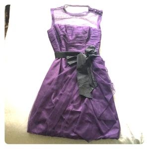 Mesh purple dress with black waist tie